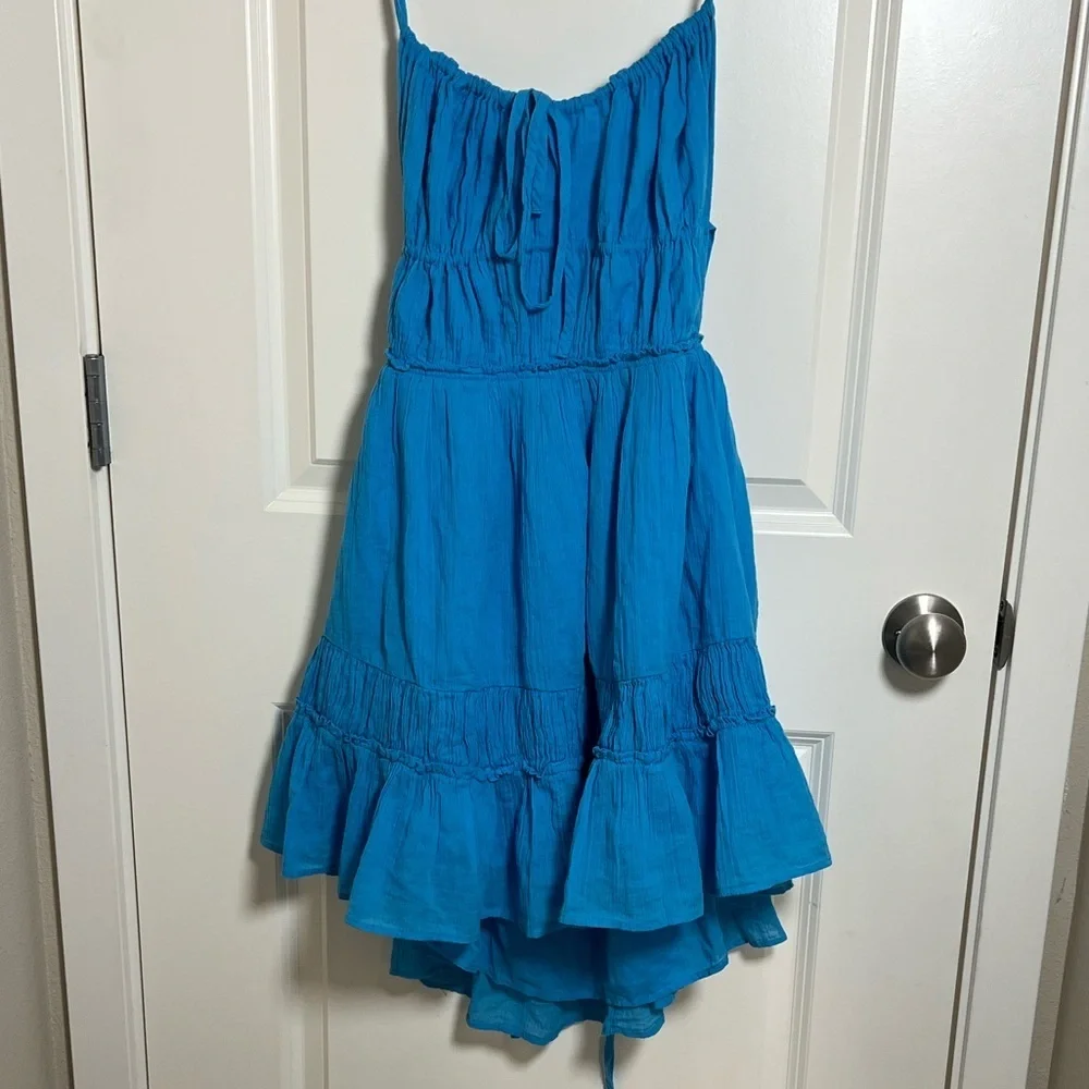Free People Tropical Blue Ruffled Mini Dress Large
